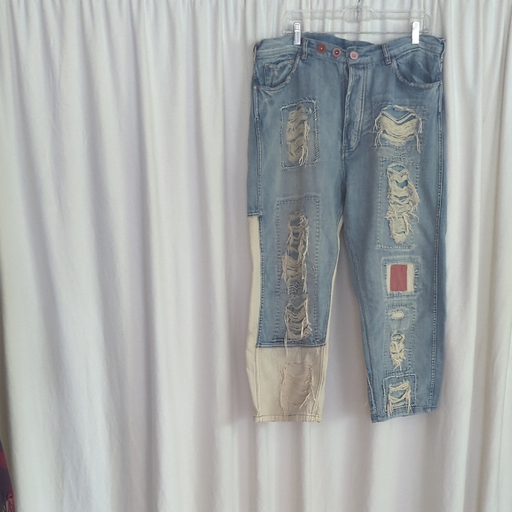 Magnolia Pearl Blue and Cream Patchwork Jeans